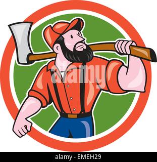 Holzfäller mit Axt Kreis Cartoon Stock Vektor