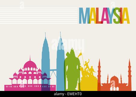 Reisen Sie Malaysia Ziel Sehenswürdigkeiten Skyline Hintergrund Stock Vektor