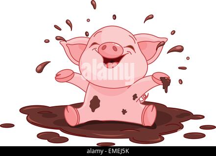 Schweinchen in der Pfütze Stock Vektor