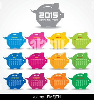 Kalender 2015 mit Sparschwein Konzeption - Vektor-illustration Stock Vektor