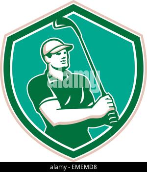 Golfer-Tee Off Golf Schild Retro Stock Vektor