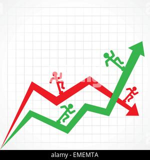 Nach oben und unten Business-Grafik mit laufenden Mann Lager Vektor Stock Vektor