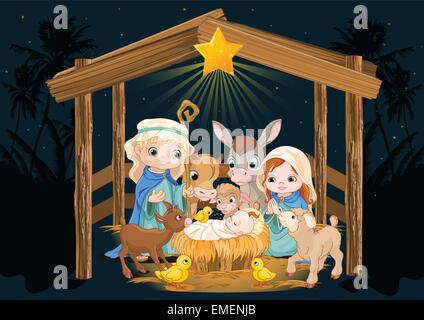 Heilige Familie Weihnachten nachts Stock Vektor