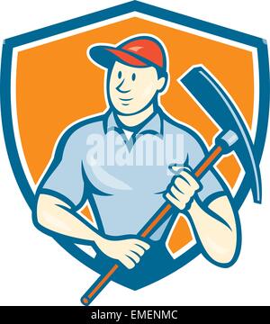 Construction Worker Holding Spitzhacke Schild Cartoon Stock Vektor