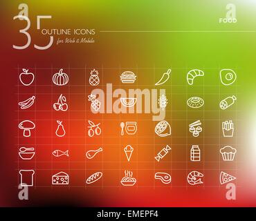 Gesundes Essen Umriss Icons set Stock Vektor