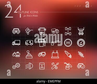 Transport und mechanisch Gliederung Icons set Stock Vektor