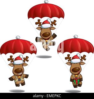 Weihnachten Elche mit dem Fallschirm Stock Vektor