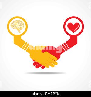 Unternehmer-Handshake zwischen Männer mit Hirn und Herz Lager Vektor Stock Vektor