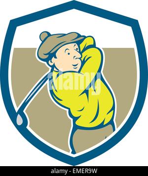 Golfspieler schwingen Club Schild Cartoon Stock Vektor