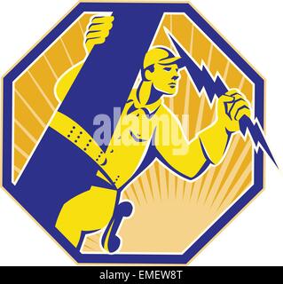 Lineman Elektriker Handwerker retro Telefon Stock Vektor