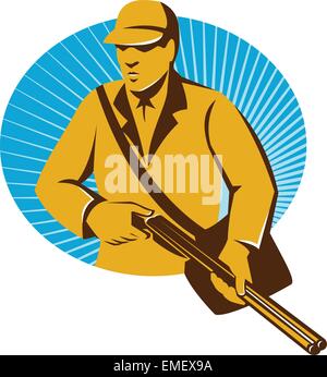 Jäger Jagd mit Flinte Gewehr retro Stock Vektor