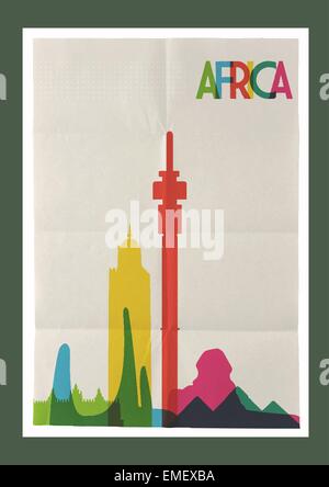 Reisen Sie Afrika Sehenswürdigkeiten Skyline Vintage poster Stock Vektor