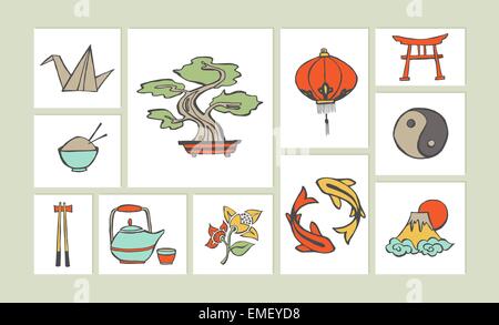 Chinesisch hand gezeichnete Illustration-Icon-set Stock Vektor
