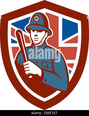 Britischer Bobby Polizist Schlagstock Flagge Schild Retro Stock Vektor