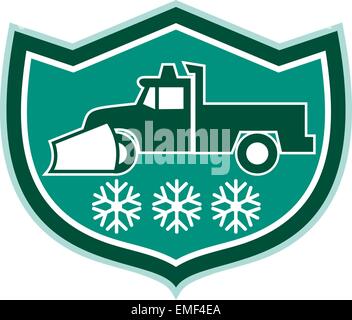 Schneepflug LKW Schneeflocken Schild Retro Stock Vektor