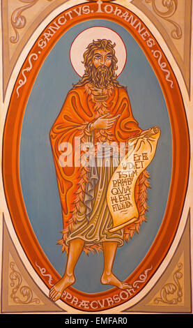 JERUSALEM, ISRAEL - 5. März 2015: Das Gemälde des Hl. Johannes des Täufers im Pfarrhaus der st.-Stephans-Kirche von 20. Jhdt. Stockfoto