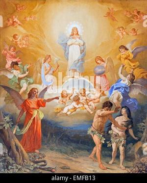 Rom - Fresko die Vertreibung von Adam und Eva aus dem Paradies auf das Gewölbe der Kirche Basilica di Sant Andrea della Valle Stockfoto