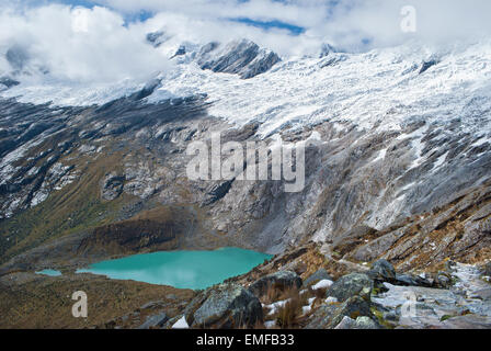 Peru - Look aus Cordillera Blanca in den Anden von der Trek von Santa Cruz - Lagunas Morococha. Stockfoto