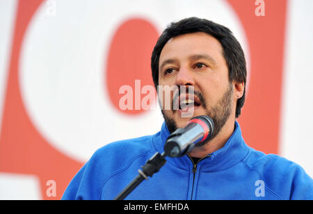 Die Bundesrepublik Sekretär der Northern League Partei (Lega Nord) Matteo Salvini Einberufung einer Sitzung in Cividale del Friuli in der Nähe von Udine, Stockfoto