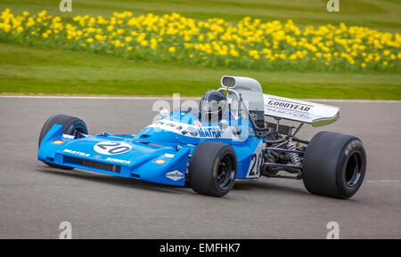 Matra-Simca MS120C 1972 mit Fahrer Rob Hall, 73. Goodwood Mitgliederversammlung, Sussex, UK. Stockfoto