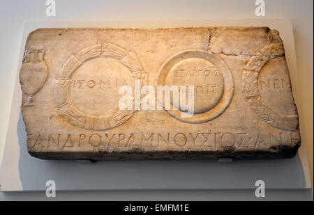 Relief, sportliche Preise darstellen. Roman. Mitte des Imperial, Antonine, 2. c. Amphora von Olivenöl aus der Olympia-Spiele, Athen. Stockfoto