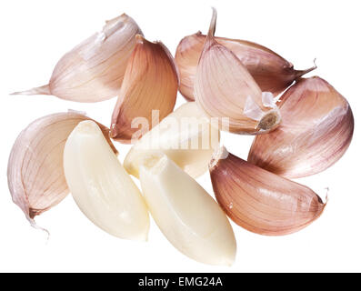 Viel Knoblauch Knoblauchzehe isoliert auf einem weißen Hintergrund. Stockfoto