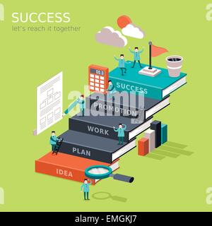 Wohnung 3d isometrische Infografik für erreichen Erfolgskonzept mit Geschäftsmann Buch Treppe hinauf klettern, um ihr Ziel zu erreichen Stock Vektor