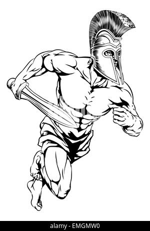 Ein Beispiel für ein Krieger oder Gladiator Charakter oder Sport-Maskottchen in einem Trojaner oder spartanischen Stil Helm mit einem Schwert Stockfoto