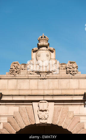 Architektonischen Details des schwedischen Parlaments Gebäude in Stockholm, Schweden. Stein Schmuck. Stockfoto