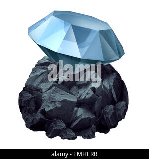 Diamond In The Rough als ein glänzendes Juwel versteckt in einem Stück von schroffen Felsen als Geschäft Symbol und Zeichen Metapher für die Entdeckung der Zukunftspotenzial für Erfolg und den Wert oder die Macht innerhalb. Stockfoto