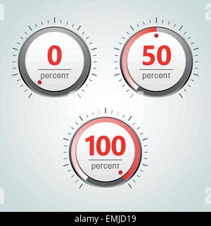 Runde, analoge Prozent Meter Controller Set rot und grau Stock Vektor