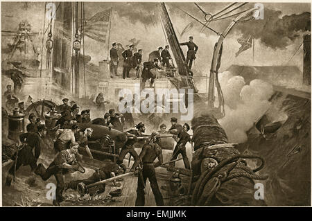 "Farragut auf Mobile Bay", Amerikanischer Bürgerkrieg, 5. August 1864, Stich von W. H. Overend Stockfoto