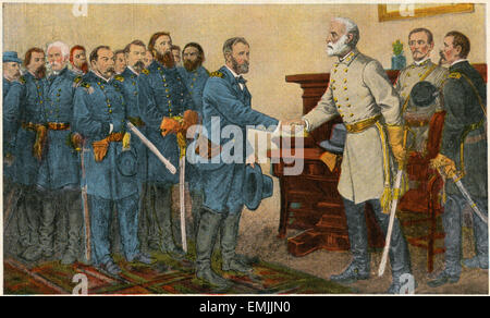 General Lees Kapitulation vor General Grant bei Appomattox, Virginia, 9. April 1865, Postkarte, übernommen aus: Gemälde von Thomas Nast Stockfoto