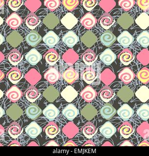 Geometrische abstrakte Musterdesign Motiv Hintergrund. Bunte Formen von Spiralen und Rauten. Quadratische Komposition Stock Vektor