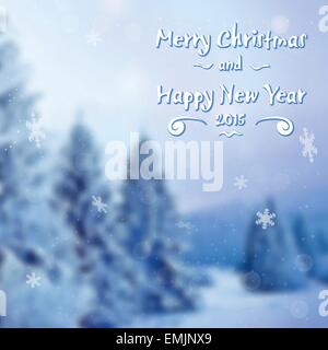 Winter Hintergrund blau. Verschwommene Landschaft mit Schnee driftet, Schneefall und Weihnachtsbäume in der Ferne. Urlaub-Vektor-Fittings Stock Vektor