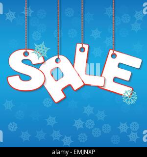 Winter Sale Briefe hängt an Seilen mit Schneeflocken Stock Vektor