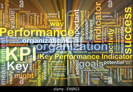 Hintergrund Text Muster Konzept Wordcloud Illustration der KPI Key Performance Indicator gleißenden Licht Stockfoto