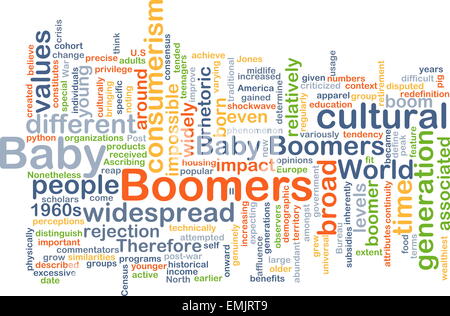 Hintergrund Text Muster Konzept Wordcloud Illustration der Baby-Boomer-generation Stockfoto