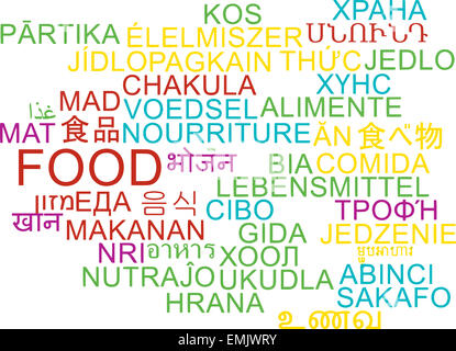 Hintergrund-Konzept Wordcloud mehrsprachige internationale Sprache Außenillustration Essen Stockfoto