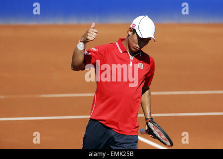 Barcelona, Spanien, 21. April 2015. 21. April 2015. Kei Nishikori (JPN) Tennis: Kei Nishikori Japans während Singls 2. Vorrundenspiel Vs Tymuraz Gabashvili Russlands auf der Barcelona Open Banc Sabadell-Tennis-Turnier in der Real Club de Tenis de Barcelona in Barcelona, Spanien, 21. April 2015. Bildnachweis: Mutsu Kawamori/AFLO/Alamy Live-Nachrichten Stockfoto