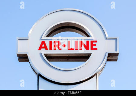 Zeichen von Emirates Air Line Seilbahn, London, England, Vereinigtes Königreich Stockfoto