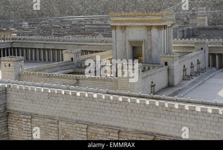 Modell der Stadt Jerusalem und der so genannten zweiten Tempels 70 n. Chr. von den Römern zerstört. Israel. Skalieren Sie, 01:50. Stockfoto