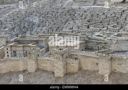 Modell der Stadt Jerusalem und der so genannten zweiten Tempels 70 n. Chr. von den Römern zerstört. Israel. Skalieren Sie, 01:50. Stockfoto