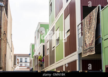 Montreuil, Frankreich, Urban, Low Cost, Module Housing Estate for Roms in, Pariser Vororte, frankreich Vorort Wohngebäude saint denis Gebäude, Armut Frankreich Stockfoto