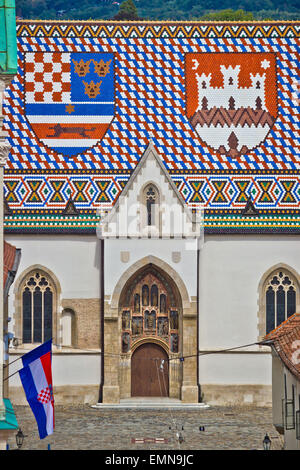 Am Markusplatz Kirchenfassade vertikale Ansicht in Zagreb, Hauptstadt Kroatiens Stockfoto