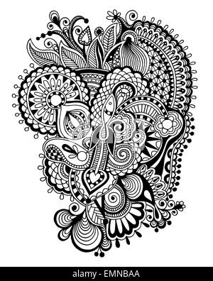 schwarzen Zentangle Linie Kunst Blume zeichnen Stockfoto