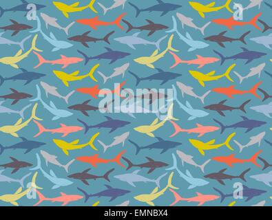 Nahtlose Muster von Hand gezeichnete Haie Silhouetten. Vektor EPS 10 Stock Vektor