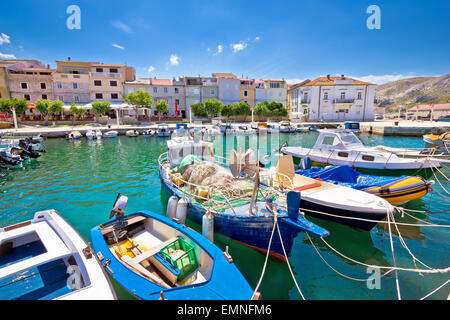 Pag Insel Fischer Hafen Blick, Dalmatien, Kroatien Stockfoto