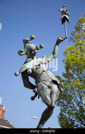 Statue von Shakespeare Narr Narr Stadtzentrum Stratford bei Avon Warwickshire Stockfoto