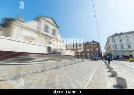 Touristen und Pilger roaming im historischen Zentrum von Turin, Italien, in der Zeit des Heiligen Grabtuch-Ausstellung 2015. Stockfoto